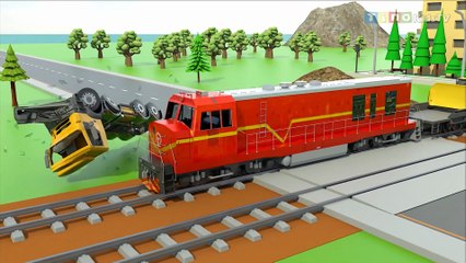 Tow Truck and Mini Excavator Truck for Kids  Railroad Crossing Construction_1080p