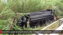 VİP transfer aracı bariyerlere çarpıp şarampole böyle uçtu: 4 Alman turist yaralandı