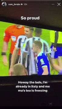 Sam Fender celebrates Newcastle United's Champions League qualification