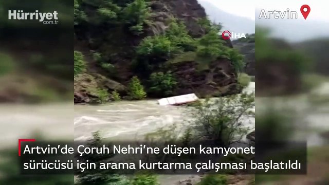 Artvin’de Çoruh Nehri’ne düşen kamyonet sürücüsü için arama kurtarma çalışması başlatıldı