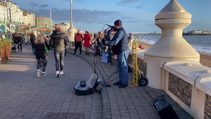 Great Sunny Day! Found Laszlo Jakab - Freelance Musician busking in Brighton Beach.