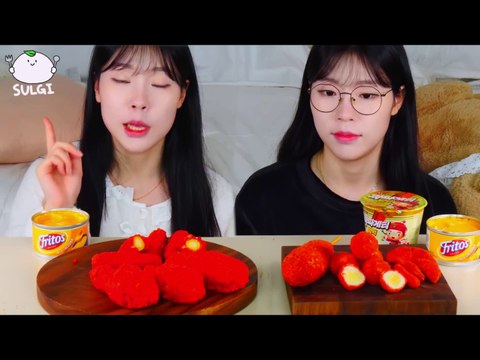 ASMR MUKBANG Cheetos VS Doritos, Hot dog, Chicken, Cheese ball, Cheese stick, Black bean noodles.