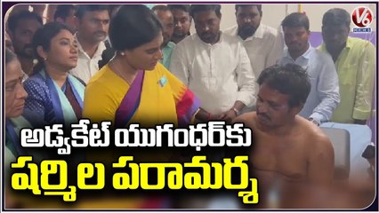 YS Sharmila Consoles Advocate Yugandhar At Hospital _ Hyderabad _ V6 News (1)