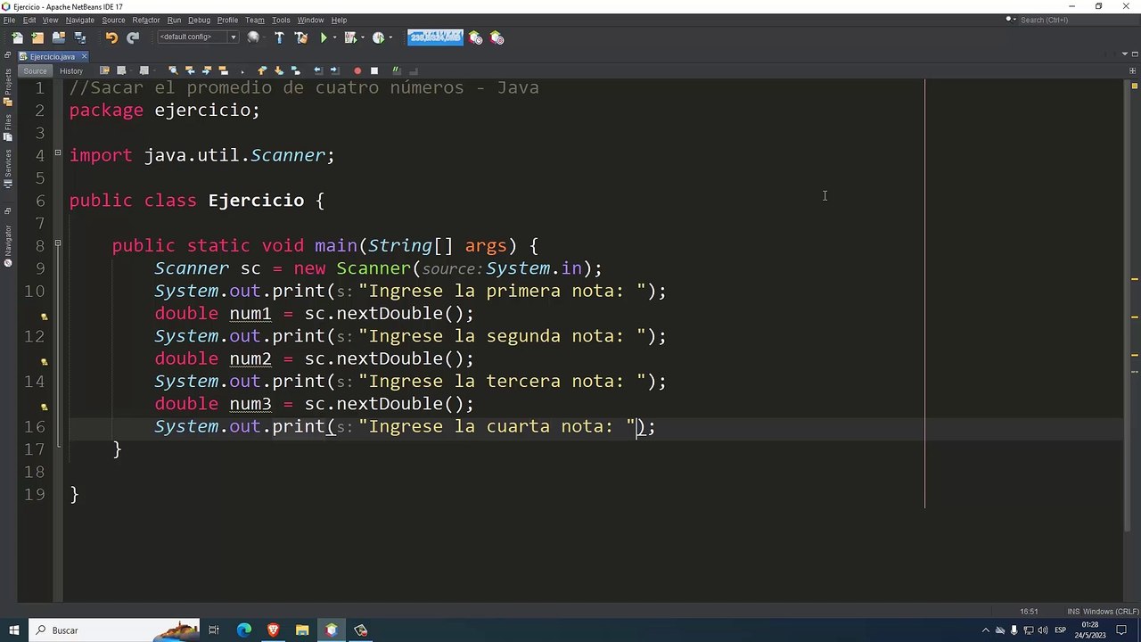 Sacar el promedio de cuatro números en Java