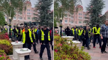 Disneyland Paris cast members march through park in strike over pay