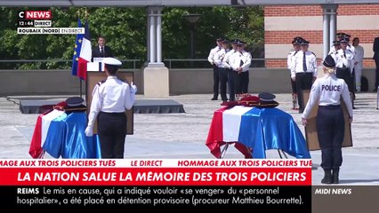 Hommage aux trois jeunes policiers tués: Le Président Emmanuel Macron dénonce "les comportements irresponsables qui tuent" - VIDEO