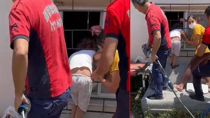 Pencere demirlerine başı sıkışan çocuk kurtarıldı