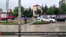 Ankara'da sağanak yağışla birlikte yollar göle döndü, araçlar mahsur kaldı