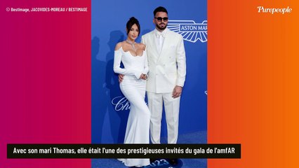 Nabilla pulpeuse en maxi décolleté très original et assortie à son mari Thomas au gala de l'amfAR