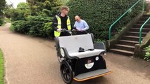 SuffolkNews reporter Cameron Reid trying to reverse a rickshaw