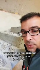 Résultat du mortier expansif: les fissures sont bien visibles