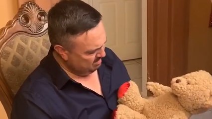 Dad CRIES at 'special Teddy' with a voice recording of Grandad 6 years after passing!