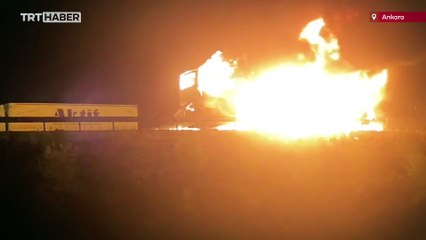 Ankara'da yolcu otobüsü alev alev yandı