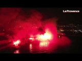 30 ans du sacre de l'OM :  fumigènes en main, les supporters font rougeoyer le littoral marseillais