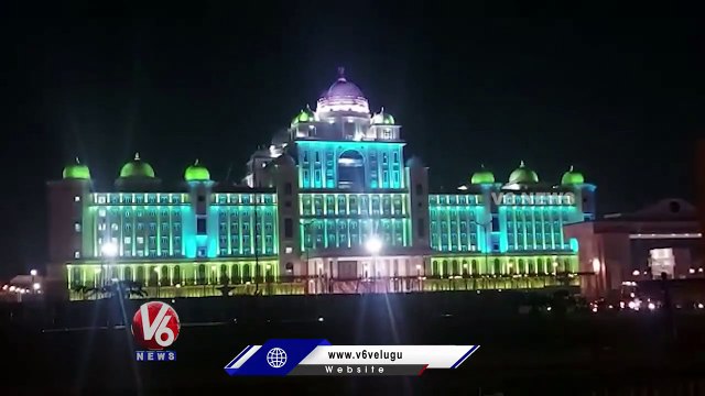 LED Lighting Visuals At New Secretariat | Hyderabad | V6 News
