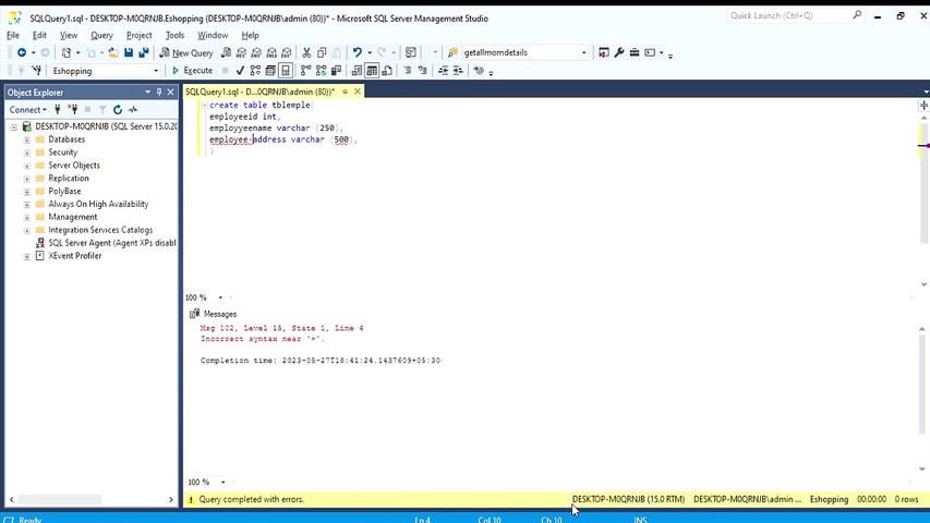 Create table into database