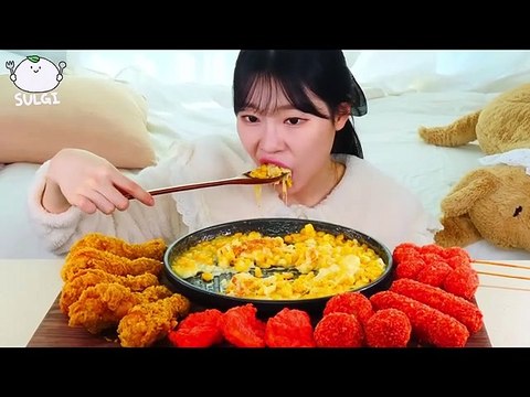 ASMR MUKBANG Corn cheese and Cheetos, chicken, Deep-Fried Sweet potatoes, Cheese ball, Sausage.