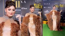 IIFA 2023 Green Carpet: Urvashi Rautela Cream Colour Gown With Brown Fur Look Viral | Boldsky