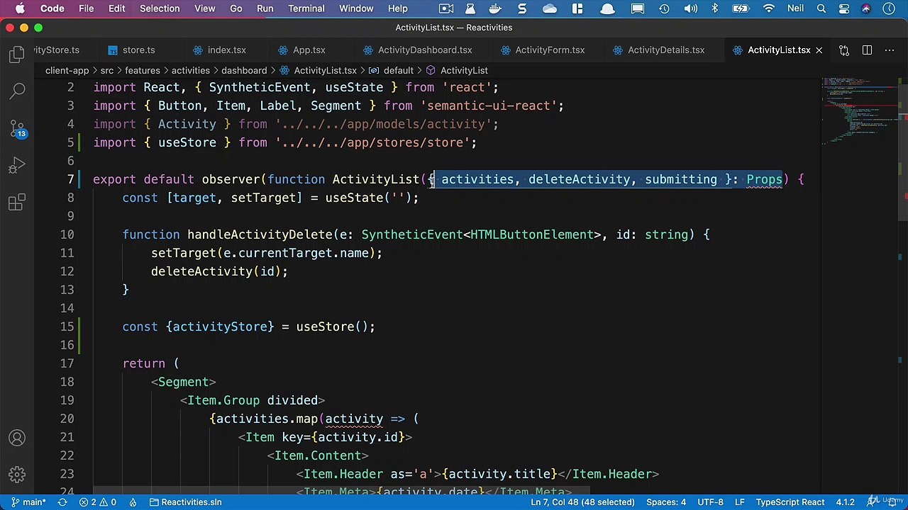 MobX - Deleting an activity using MobX