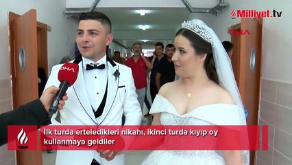 İlk turda erteledikleri nikahı, ikinci turda kıyıp oy kullanmaya geldiler