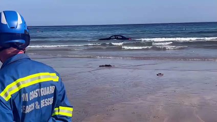 Footage of BMW washed out to sea in Cornwall
