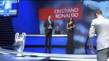 Lionel Messi congratulates Cristiano Ronaldo after winning UEFA