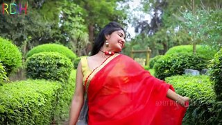 Saree fashion shoot - red colour chiffon saree - puja - Kolkata india - 2024