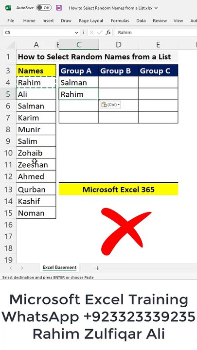 How to Select Random Names from a List in Excel