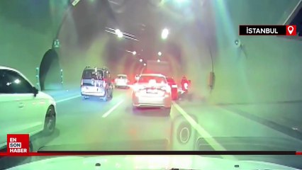 İstanbul Üsküdar'da tünelde motosiklet kazası kamerada