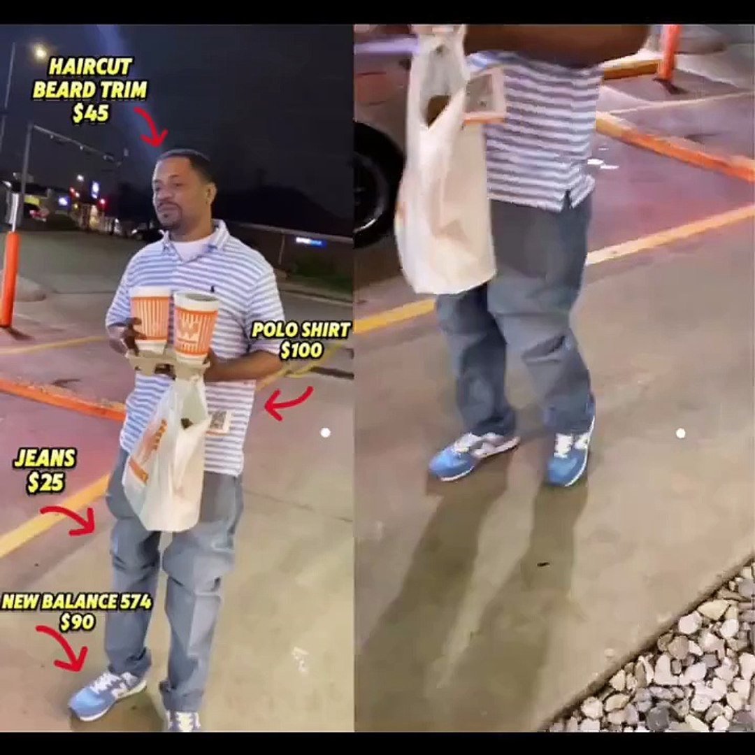 Women clown man for wearing polo shirt baggy jeans and New Balance shoes