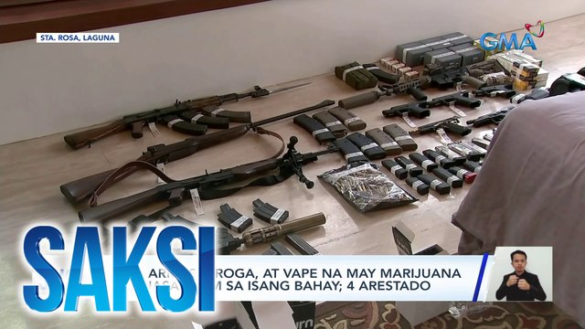 Mga armas, droga, at vape na may marijuana oil, nasamsam sa isang bahay; 4 arestado | Saksi