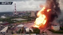 Drone footage of 50m-high flames near power plant in Moscow Region