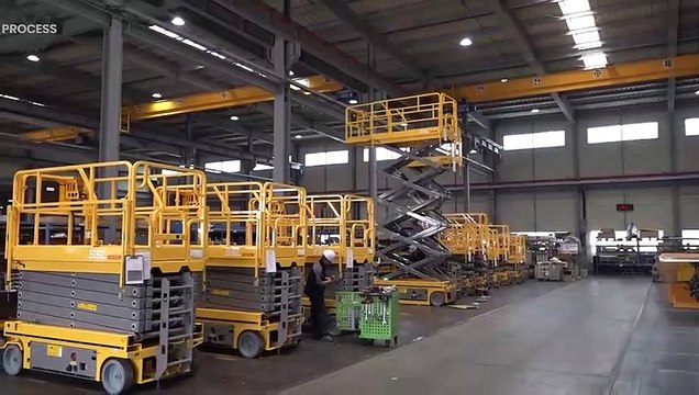 Process of Making an Electric Fork Pallet Truck. Logistics Equipment Factory in Korea.