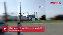 Yük treni hemzemin geçitteki kamyonu biçti