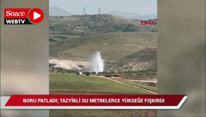 Boru patladı; tazyikli su metrelerce yükseğe fışkırdı