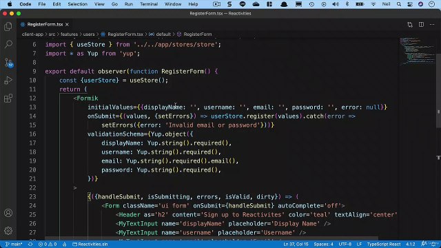 Net. Core and React Client side login and registraHandling validation errors in the register form