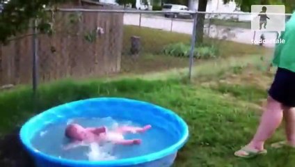 Baby is so scared he falls back into pool   Funny   toddletale