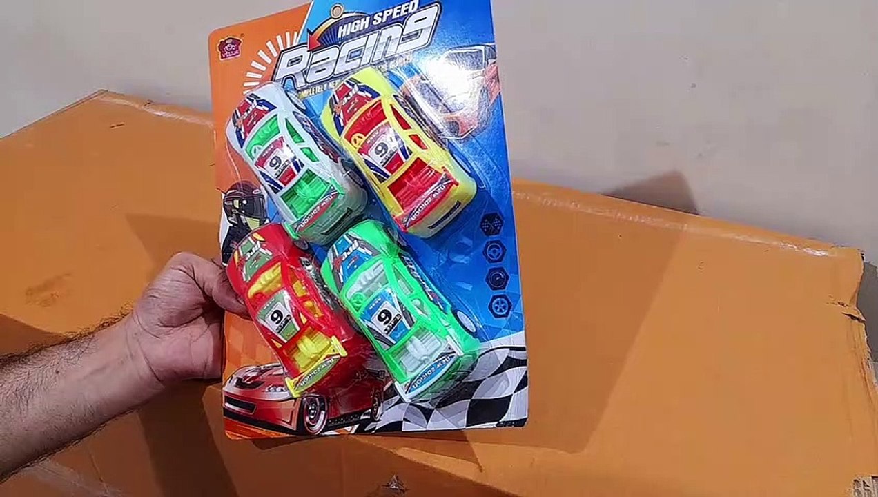 Unboxing and Review of 4 pcs plastic racing pull back car  toy set for return gift