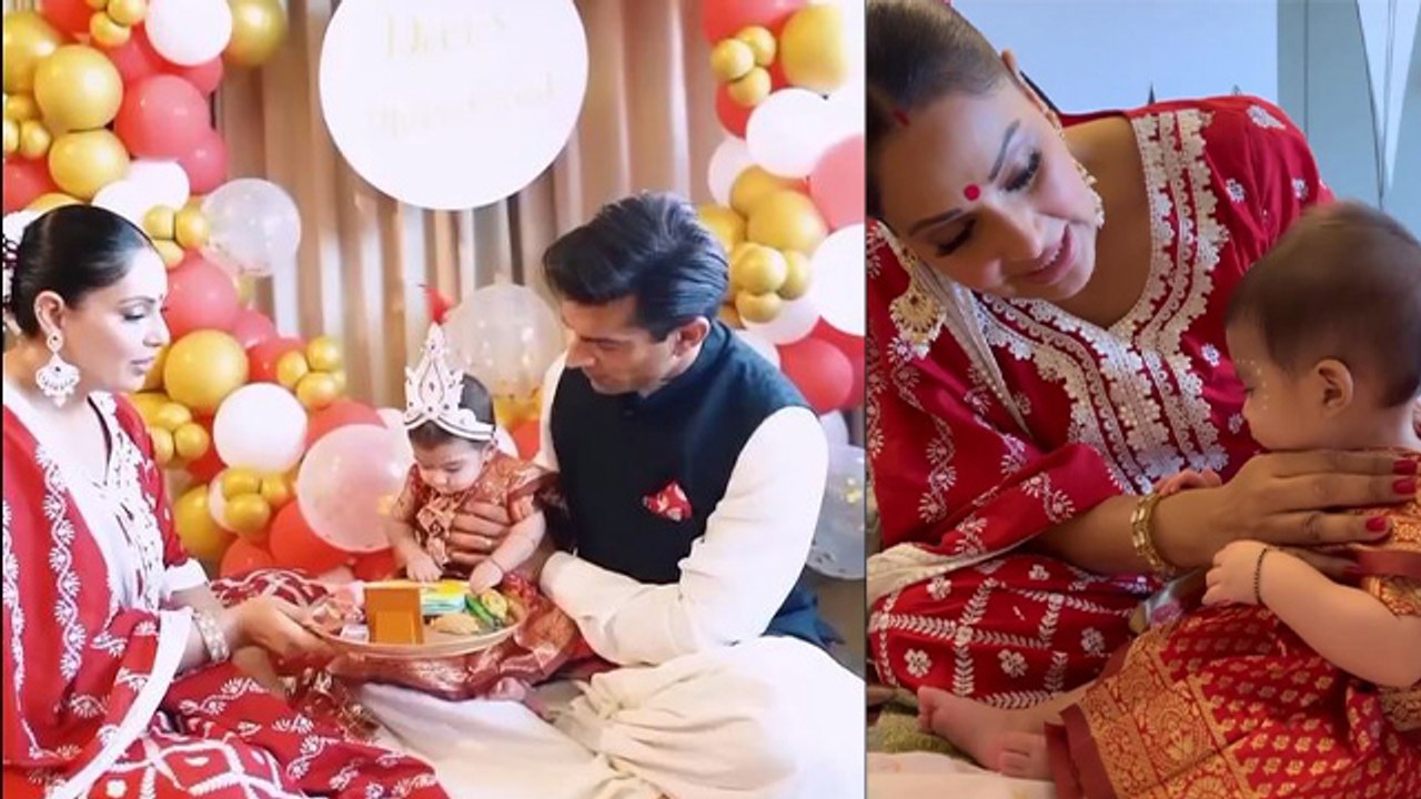 Bipasha Basu Karan Singh Grover Daughter Devi Mukhe Bhaat Full Video, Bengali Saree में... | Boldsky