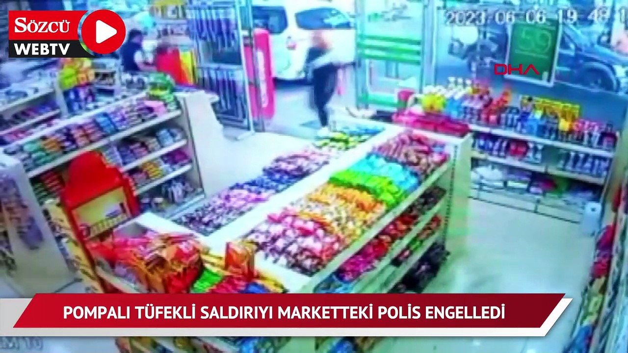 Akaryakıt istasyonunda pompalı tüfekli saldırıyı marketteki polis engelledi