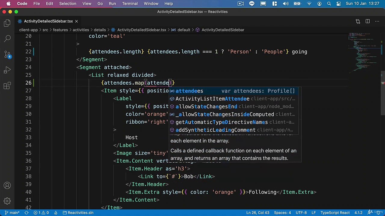 Net. Core and React Feature Client side attendance - Updating the details component
