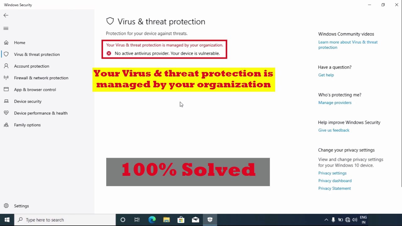Fix: Your virus & threat protection is managed by your organization windows 11