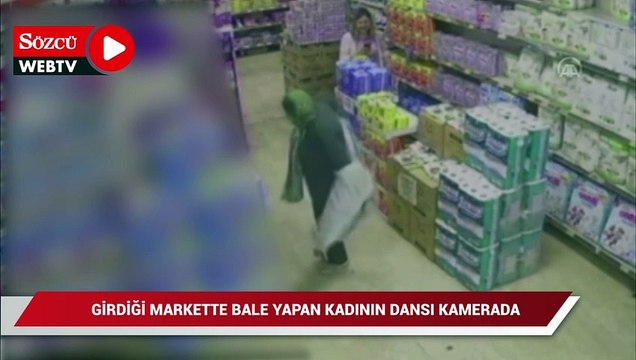 Girdiği markette bale yapan kadının dansı kamerada