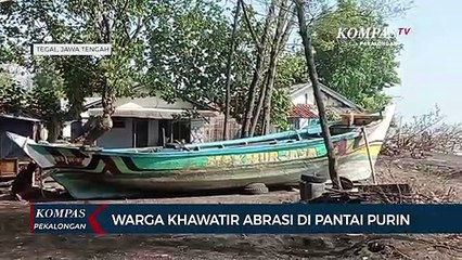 Terjangan Ombak Mengikis Daratan di Pantai Purwahamba Indah, Tegal