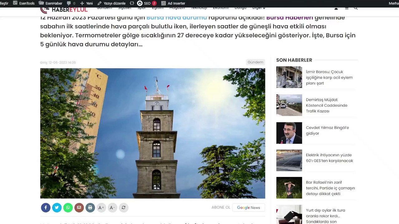 12 Haziran 2023 Bursa hava durumu