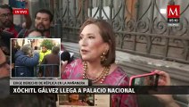 Xóchitl Gálvez llega a Palacio Nacional; exige derecho de réplica en La Mañanera