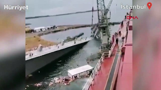 Tuzla'da tersanede havuzun çökmesi sonucu vinç, geminin üzerine devrildi