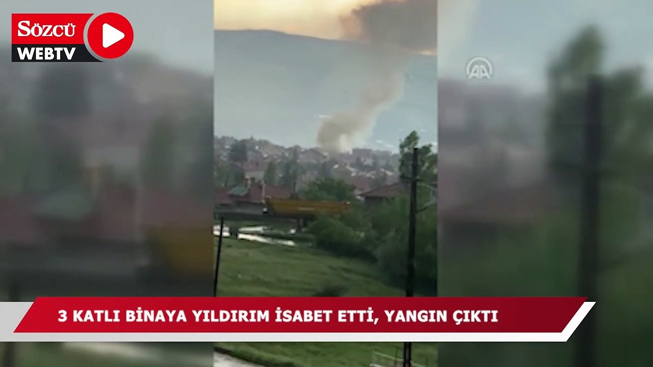 Elmadağ'da 3 katlı binanın çatısında yıldırım isabet etmesi sonucu yangın çıktı