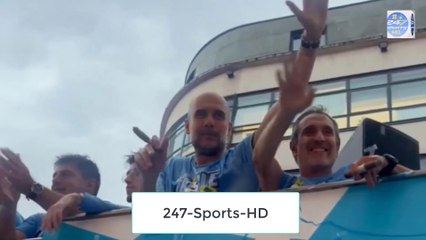  Pep Guardiola smoking Cigar during Manchester City Treble Parade