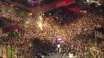 Скачать видео: 'There's a parade in our city!' - Denver fans celebrate first ever NBA title